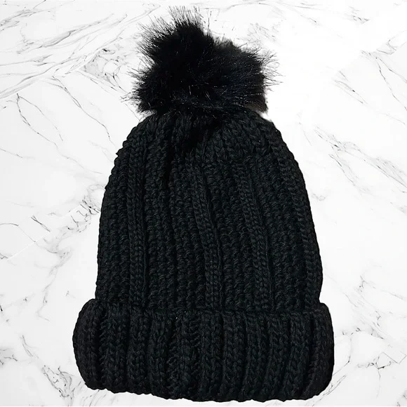 2 Women’s Knitted Pom Pom Beanie Hats - Picture 2 of 5